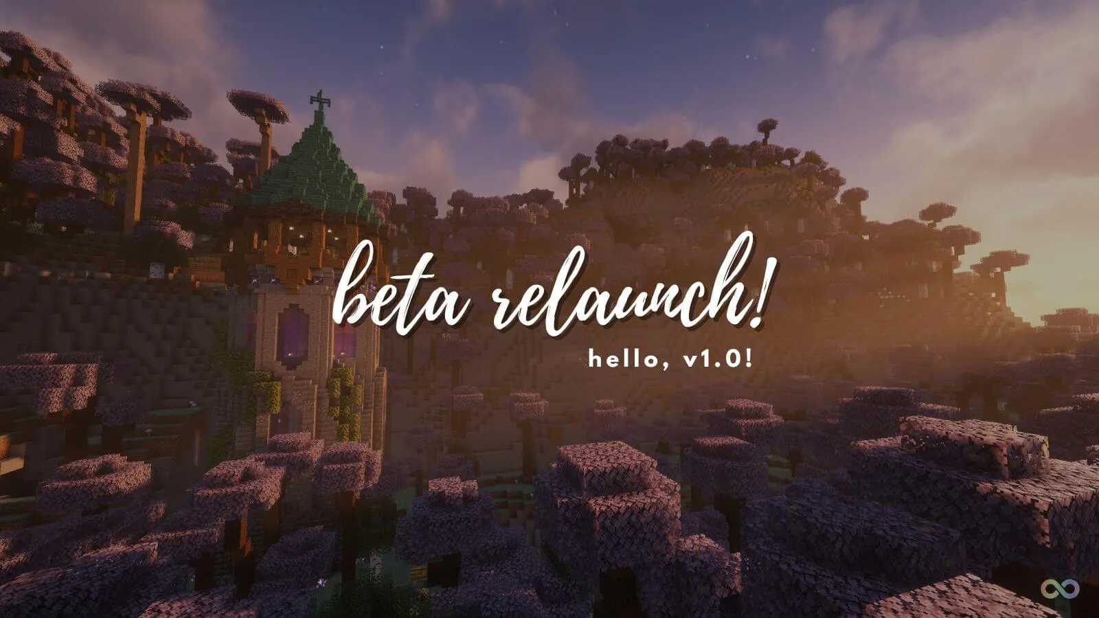 Minecraft screenshot of a purple forest with blog post title overlayed