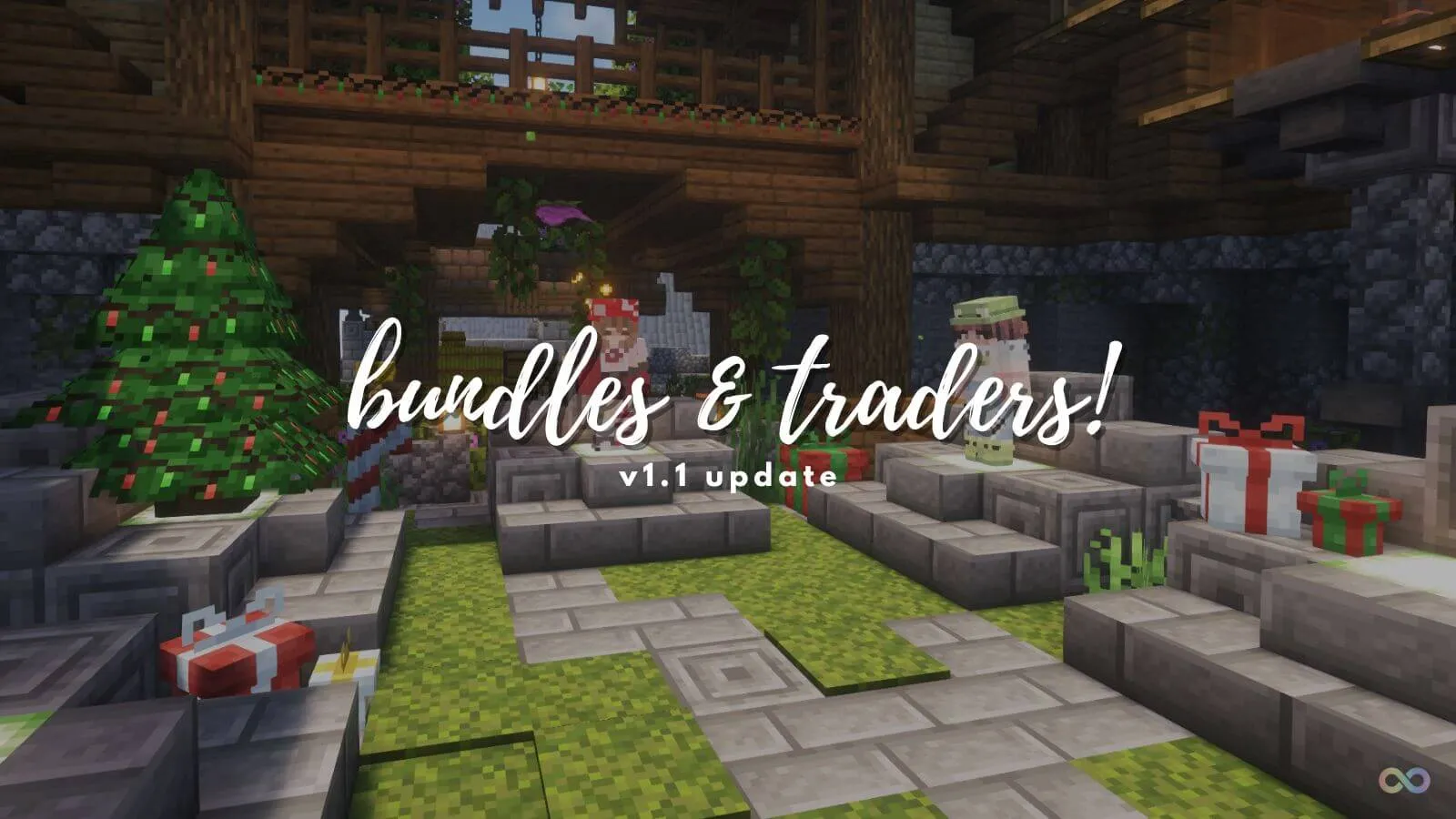 Minecraft screenshot of the server's spawn area with blog post title overlayed